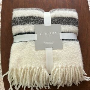 HBC Stripes Throw Wool Blend with bag.